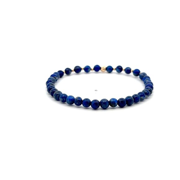 Natural Lapis Gemstones Mini Stretch Bracelet 18k Tiny Beads - Picture 4 of 5